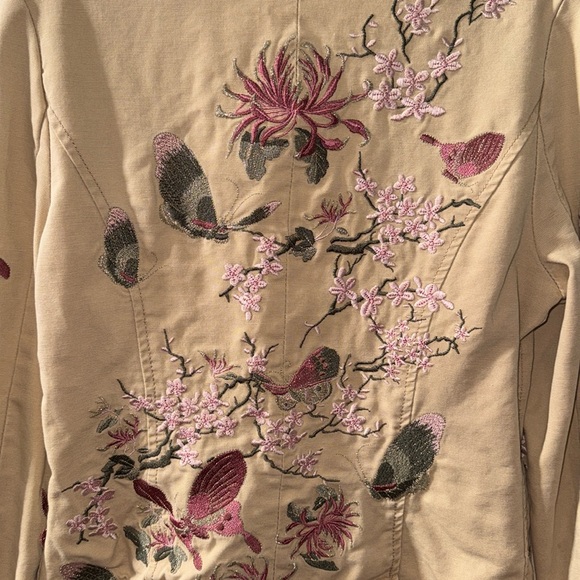 BLUE TIME (Johnny Was Vibe) Floral Embroidered Canvas Blazer Jacket Size S - Picture 7 of 8